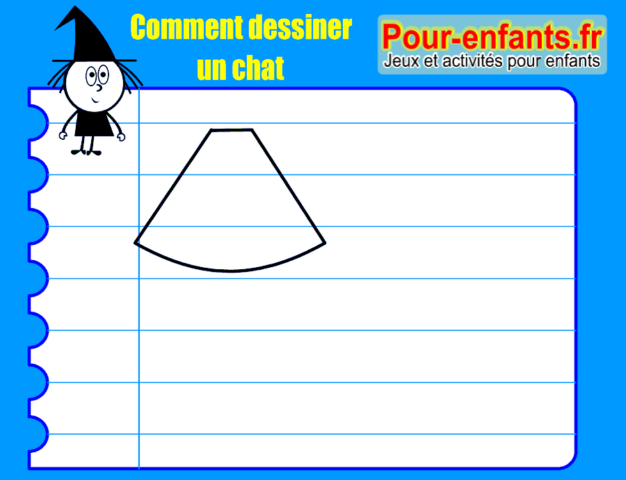 Dessiner un chat, étape 1 : la tête en forme de trapèze à bas arrondi