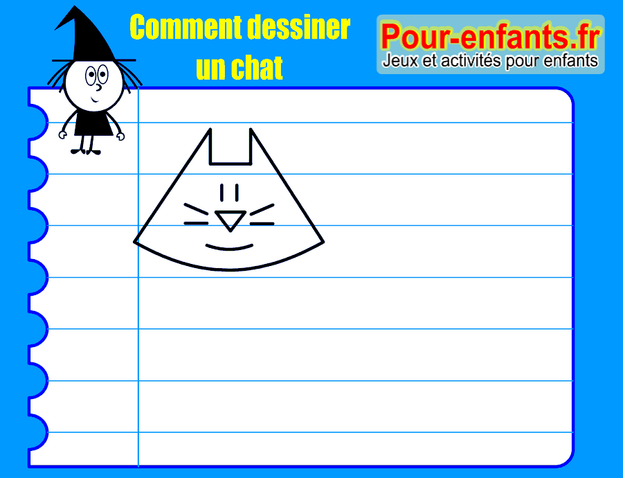 Dessiner un chat, étape 3 : les yeux, le museau, les moustaches et le sourire