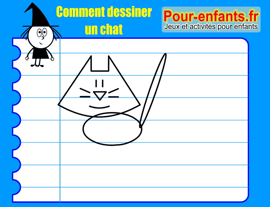Dessiner un chat, étape 4 : une ellipse pour le corps et une ellipse étroite pour la queue