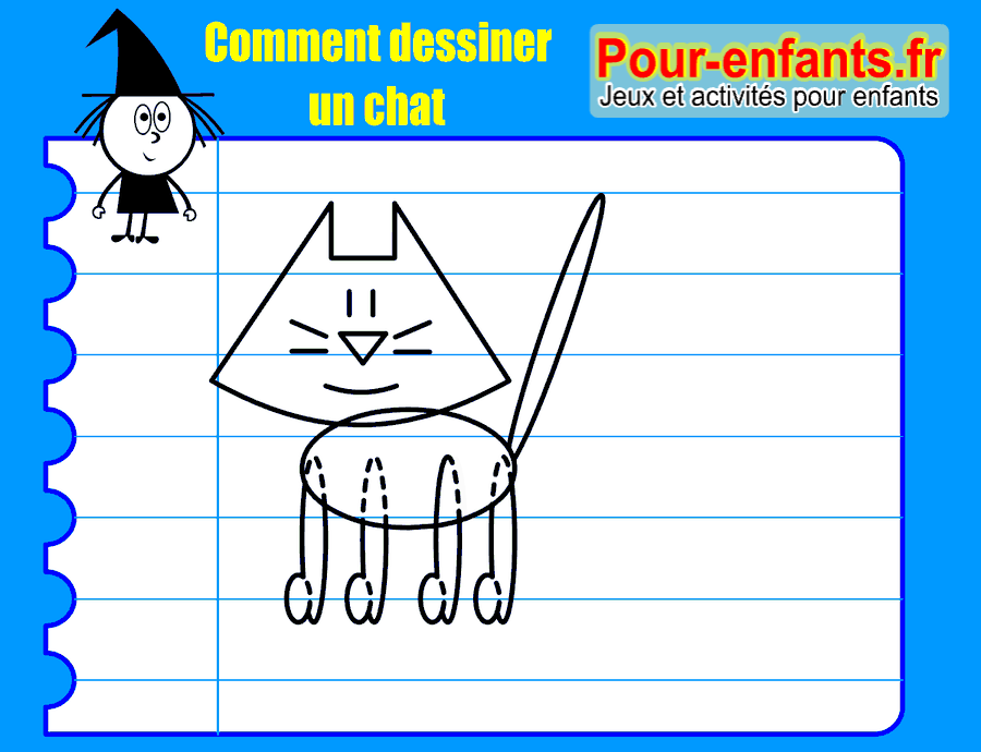 Dessiner un chat, étape 6 : les traits en pointillés à effacer